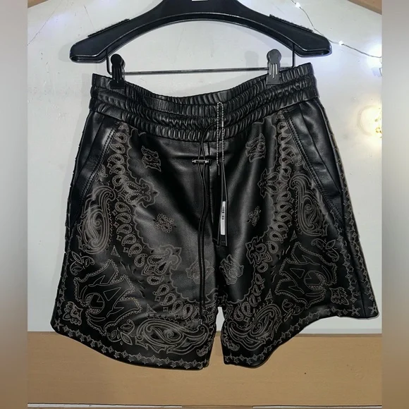 AMIRI Men’s Leather Laser-Cut Bandana shorts size 48